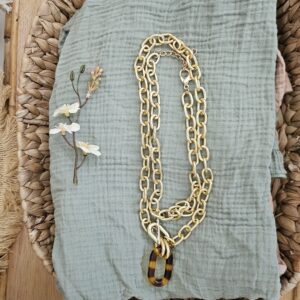 Collier Maillons Doré & Pendentif Effet Écaille