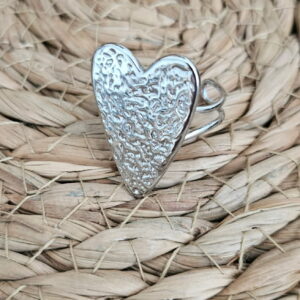 Bague ❤️ Cœur Martelé – Argenté Ajustable