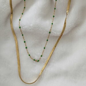 Collier Duo – Chaîne Dorée & Perles Colorées